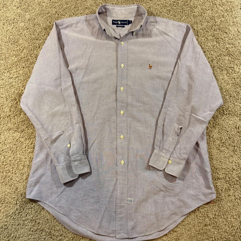 Ralph‎ Lauren Button Down Shirt Mens 16.5-33 Lavender Fair Oxford Cotton Logo